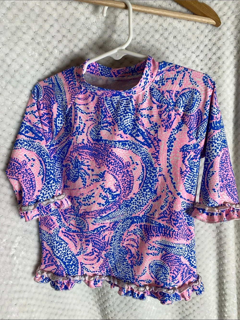 Lilly Pulitzer Maybe Gator Pink and Blue Rashguard Swim Shirt